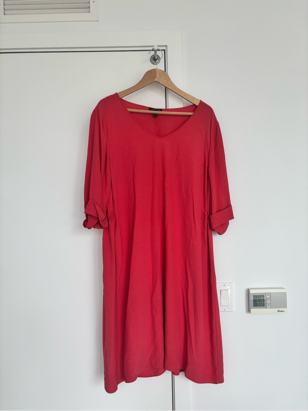 Eileen Fisher V-Neck Shift Dress | Size XL | Raspberry Red